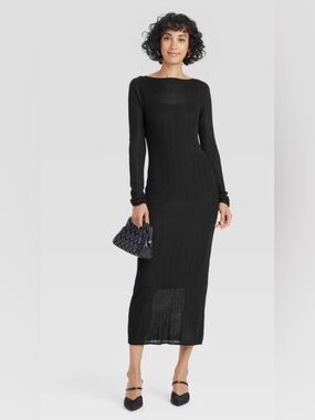 A NEW DAY Black Long Sleeve Sheer Maxi Sweater Dress